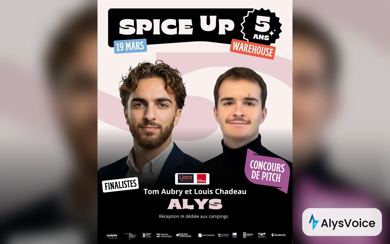 Tom Aubry et Louis Chadeau, finalistes du concours de pitch Spice Up 2026 au Warehouse à Nantes