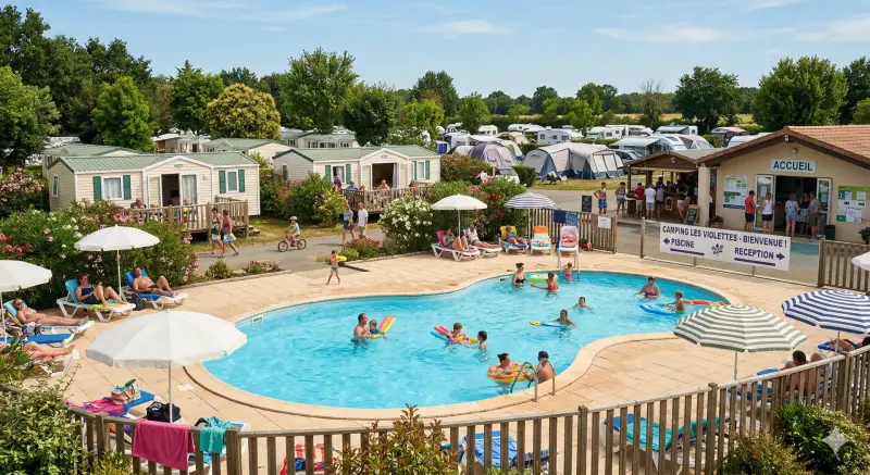 Camping avec piscine en haute saison